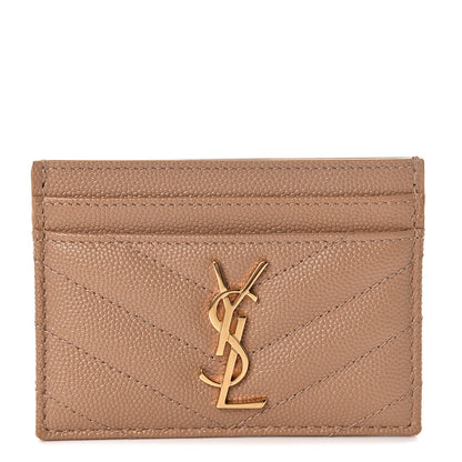 Saint Laurent Grain De Poudre Matelasse Chevron Monogram Credit Card Case Cork 1 of 7