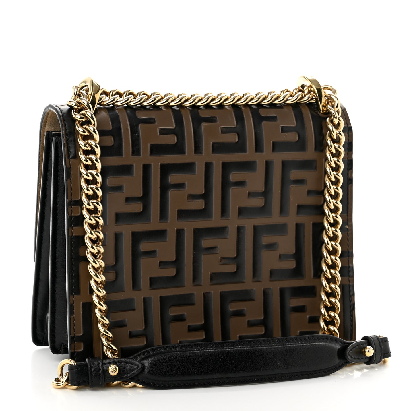 Vitello Liberty Bi-Color FF 1974 Embossed Small Kan U Shoulder Bag Maya Black