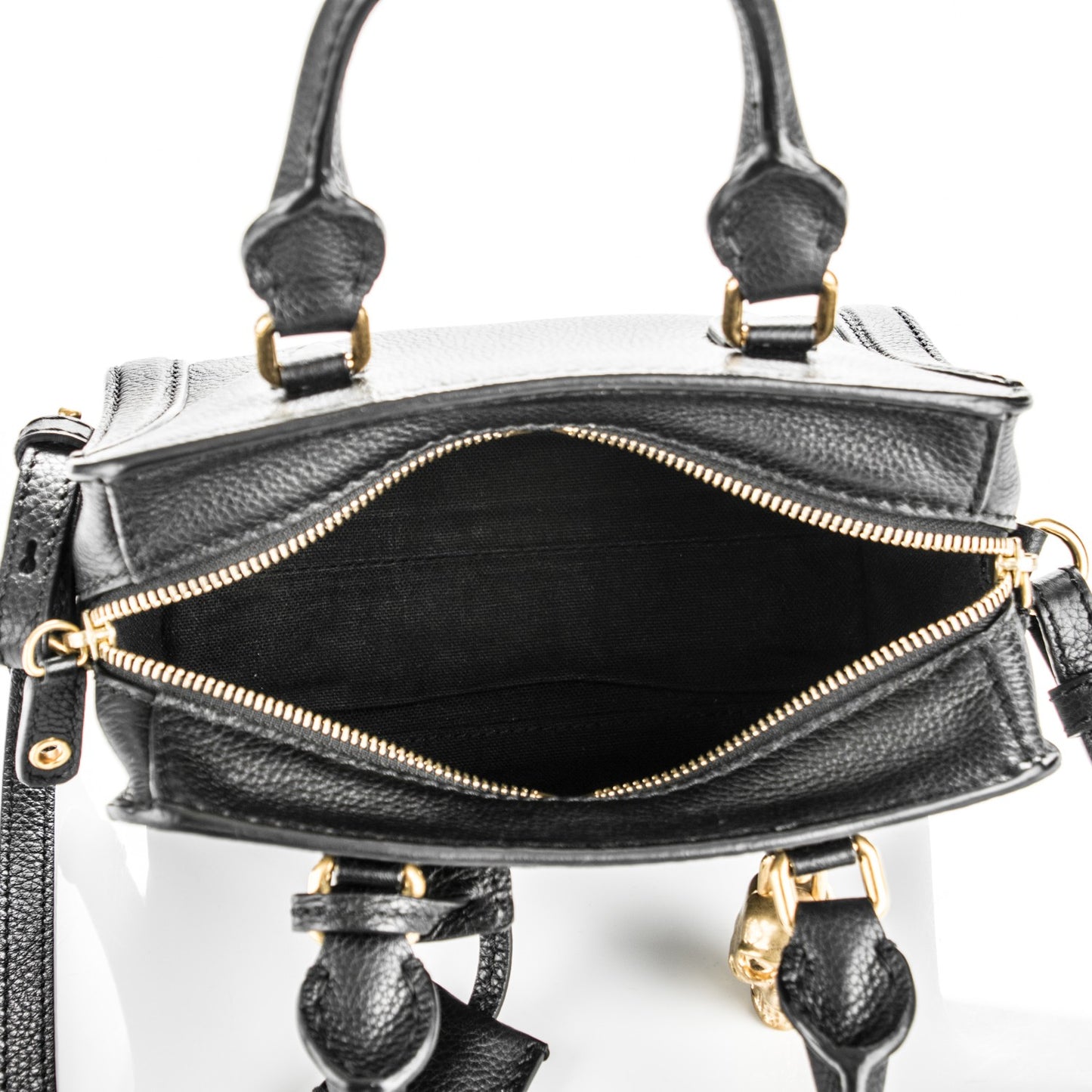 Pebbled Calfskin Mini Padlock Tote Black