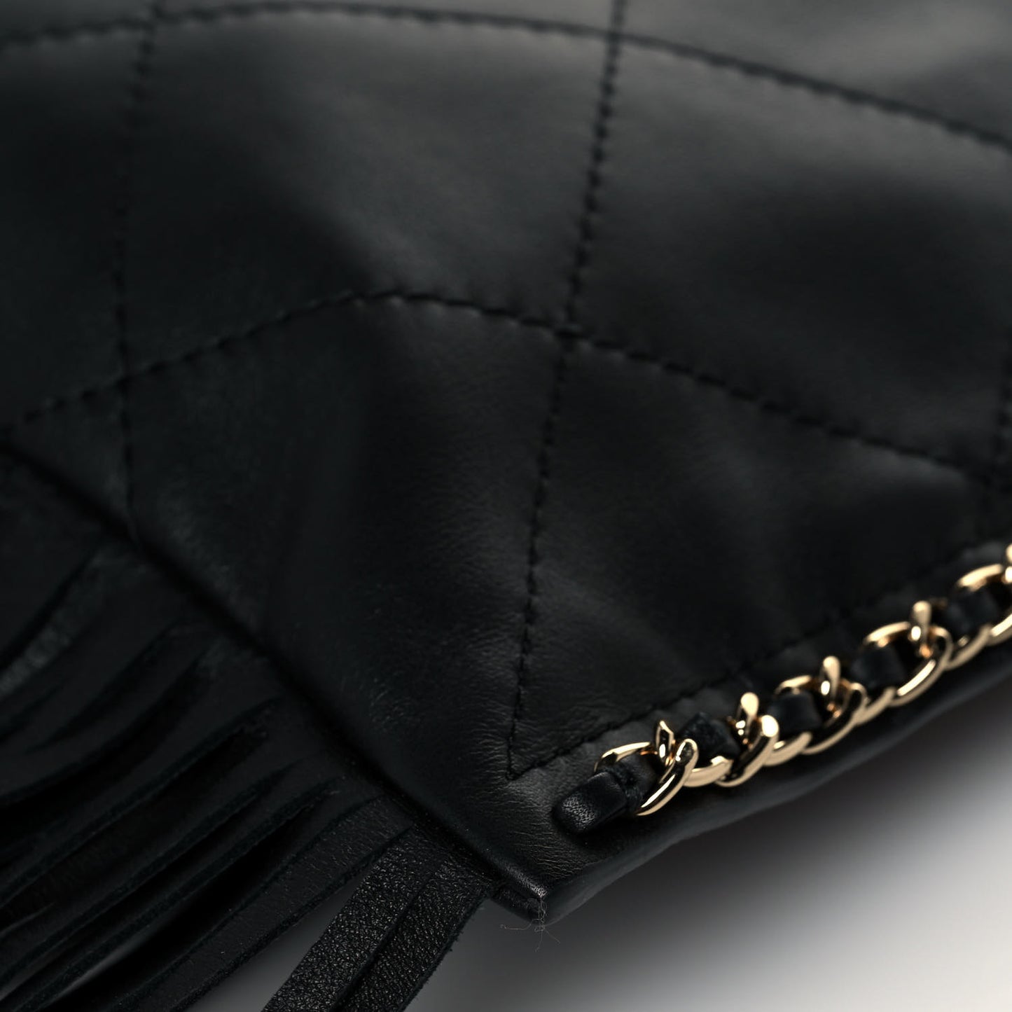 Calfskin Quilted Fringe Small Shopping Bag Black