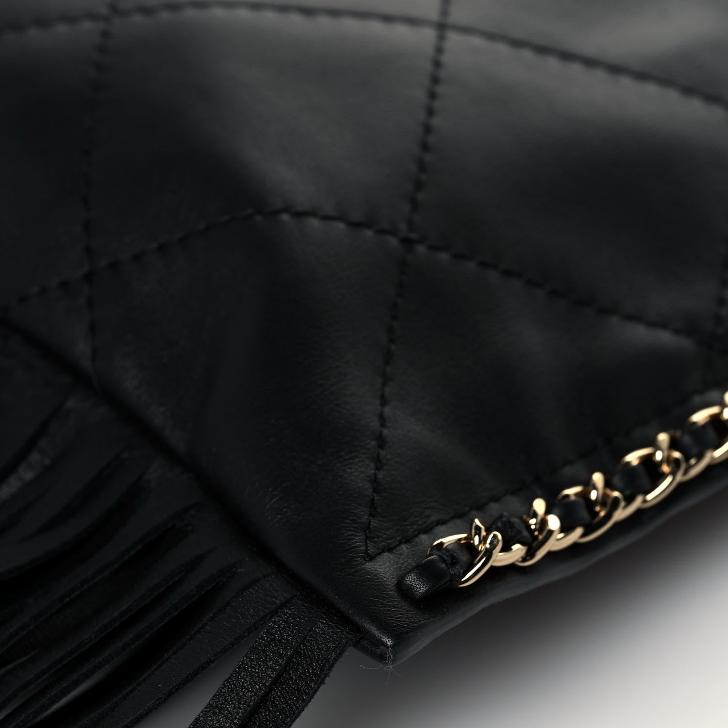 Chanel Calfskin Quilted Fringe Small Shopping Bag Black 12 of 14