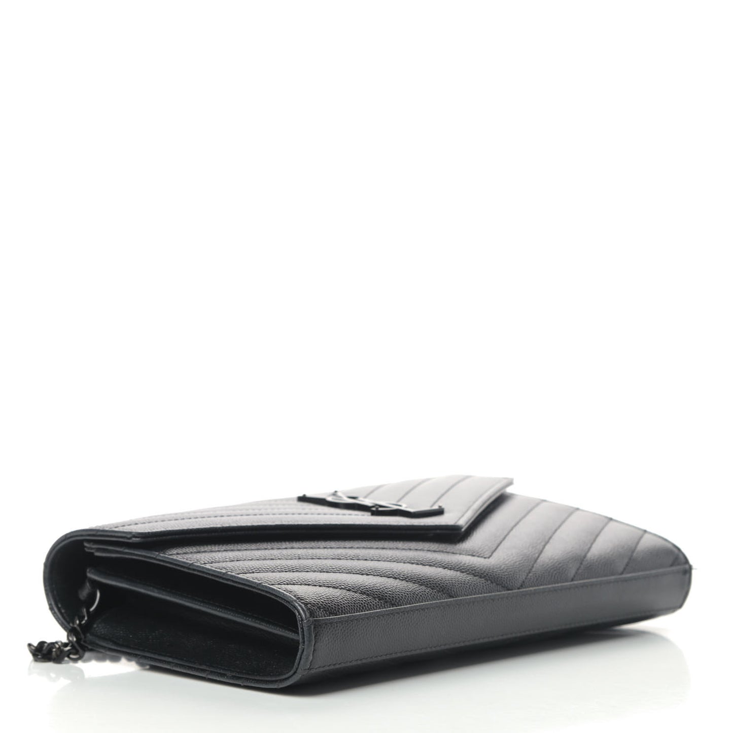 Grain De Poudre Matelasse Chevron Monogram Chain Wallet Black