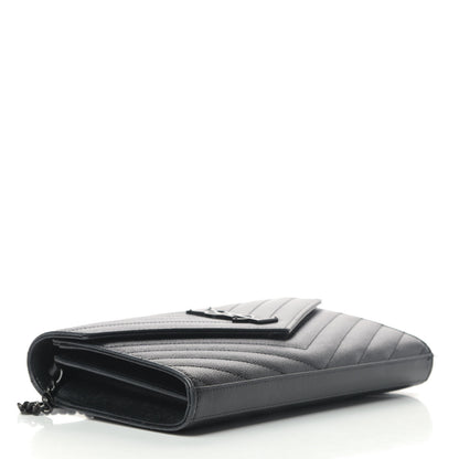 Saint Laurent Grain De Poudre Matelasse Chevron Monogram Chain Wallet Black 3 of 6