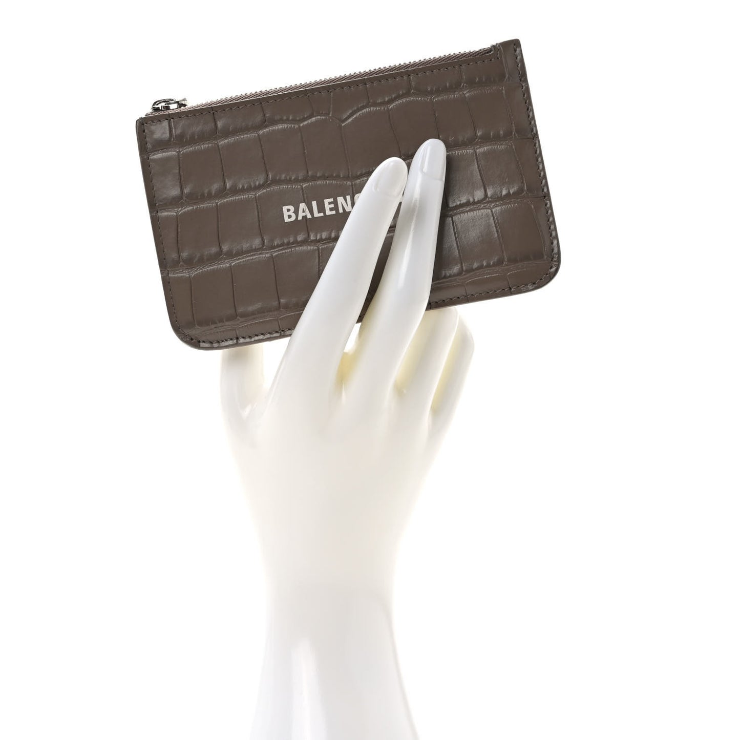 Shiny Calfskin Logo Crocodile Embossed Large Cash Long Coin Card Holder Mink Grey White