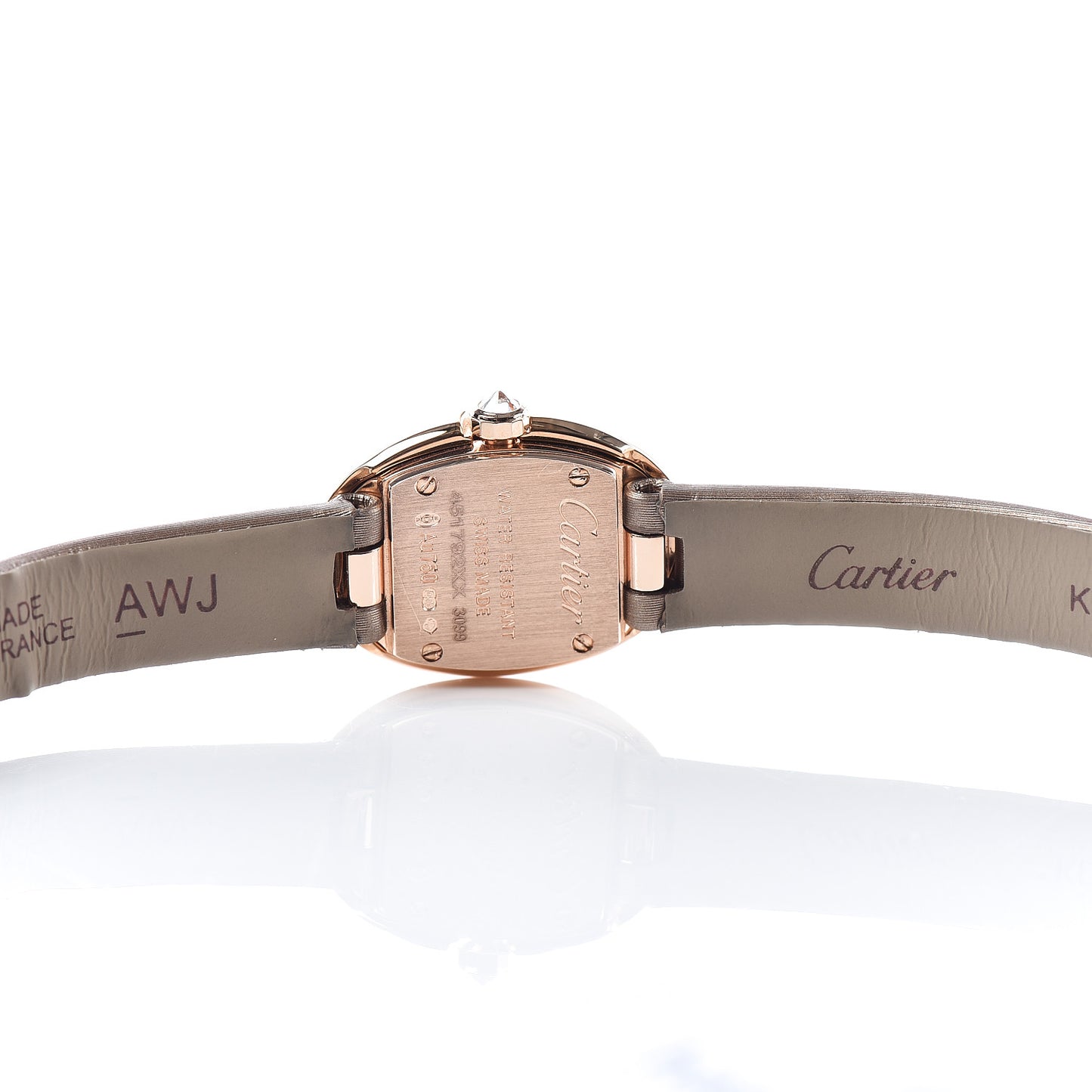 18K Pink Gold Satin Diamond 18mm Baignoire Quartz Watch Taupe