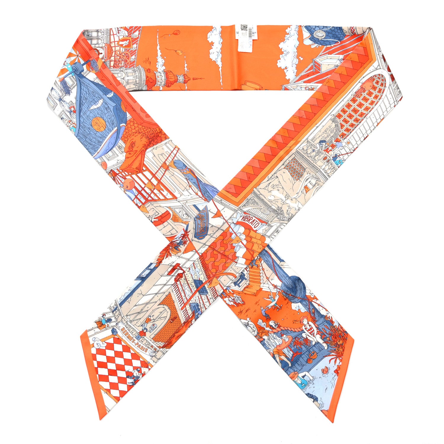 Hermes Silk Le Grand Prix du Faubourg Maxi Twilly Slim Orange Bleu Jean 1 of 5