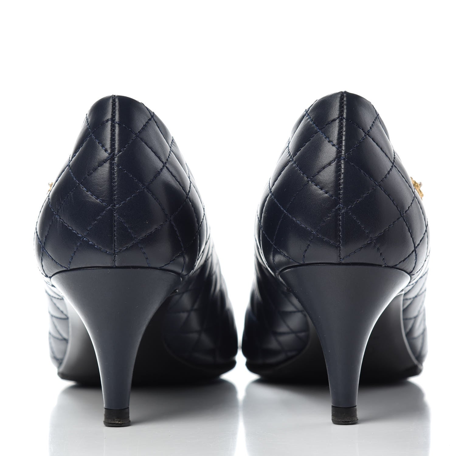 Chanel Calfskin Quilted Cap Toe Camellia Pumps 38 Navy Black 7 of 11