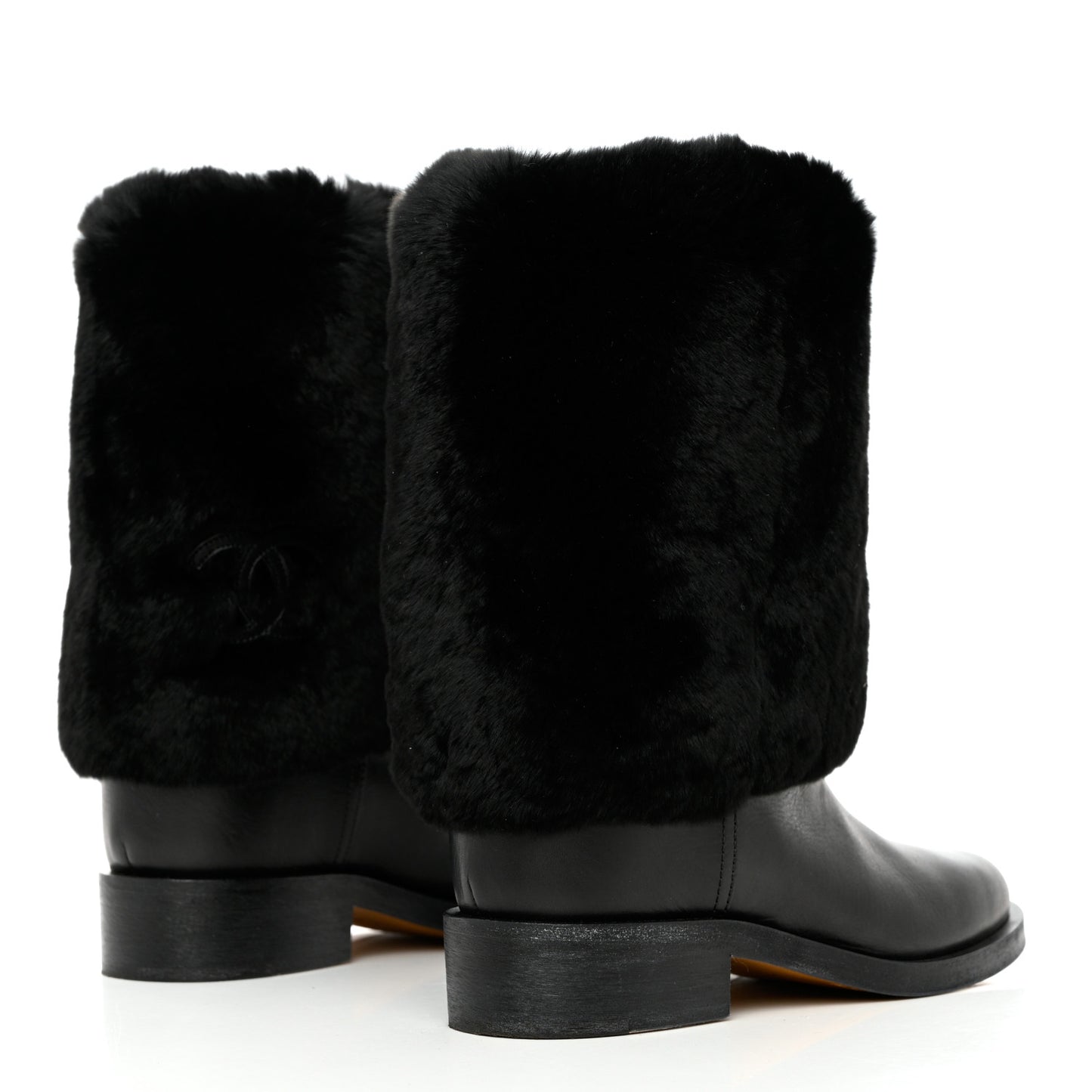 Fur Calfskin Fold Over Short Boots 39 Black