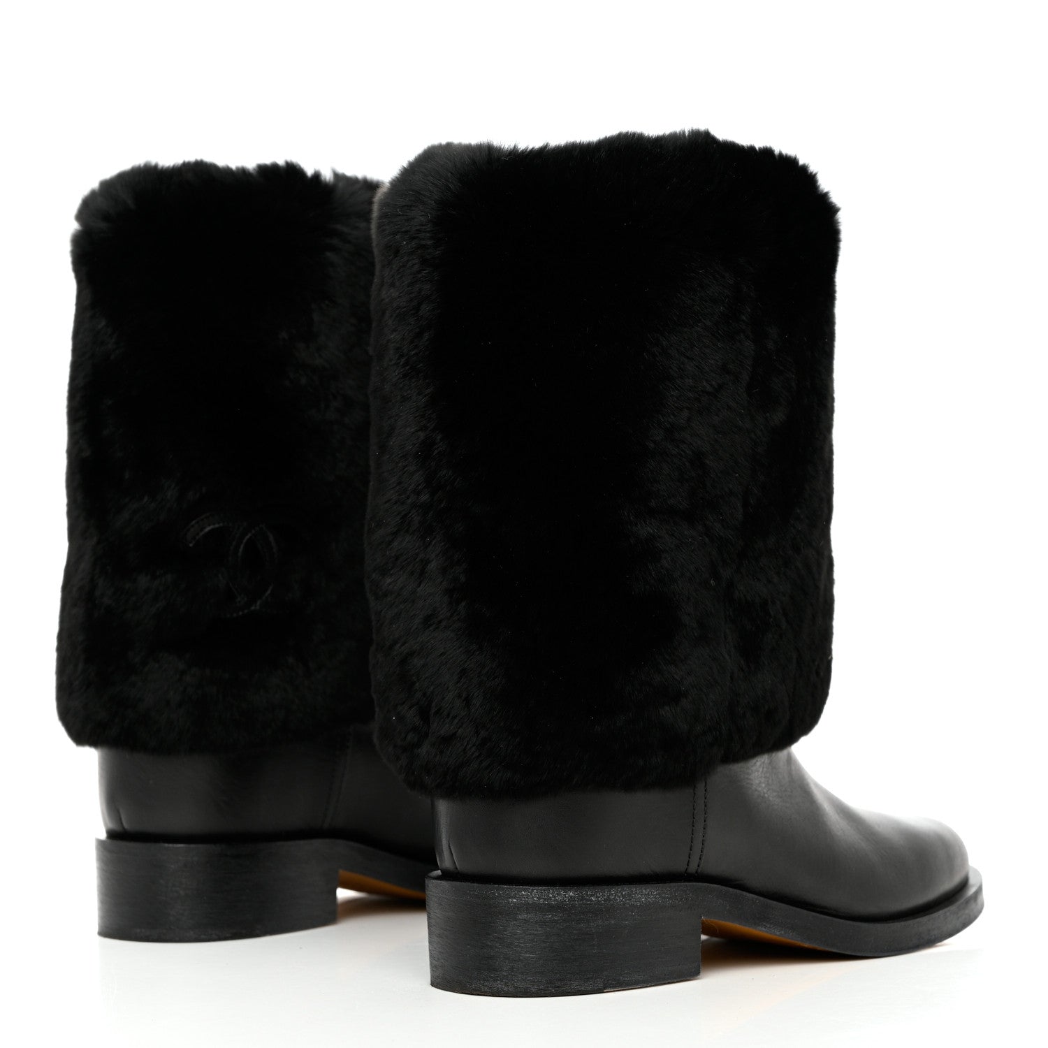 Chanel Fur Calfskin Fold Over Short Boots 39 Black 4 of 9