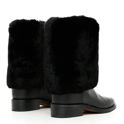 Chanel Fur Calfskin Fold Over Short Boots 39 Black 4 of 9