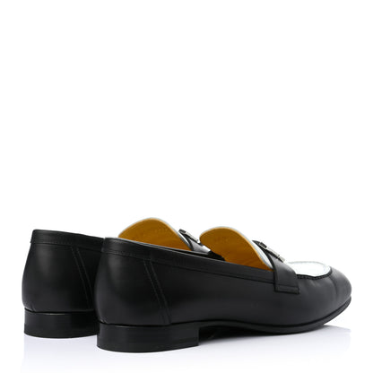 Hermes Calfskin Womens Paris Loafers 38 Black White 4 of 8
