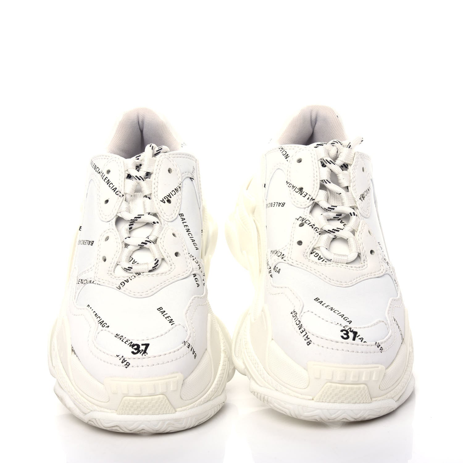 Balenciaga Technical Fabric Allover Logo Womens Triple S Sneakers 37 White Black 5 of 10