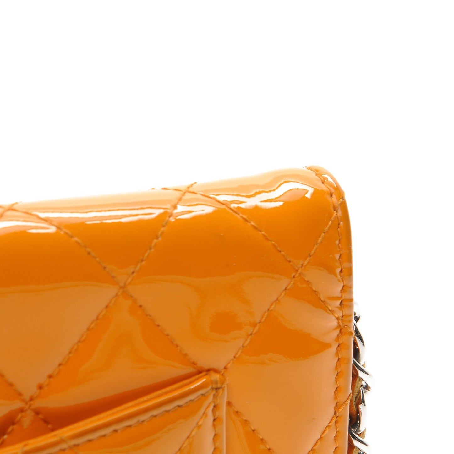 Patent Quilted Wallet On Chain WOC Orange