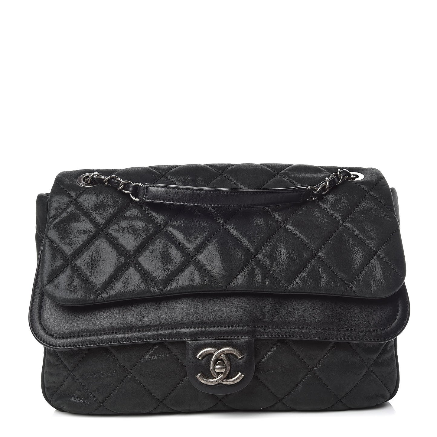Iridescent Calfskin Jumbo In the Mix Double Flap Black
