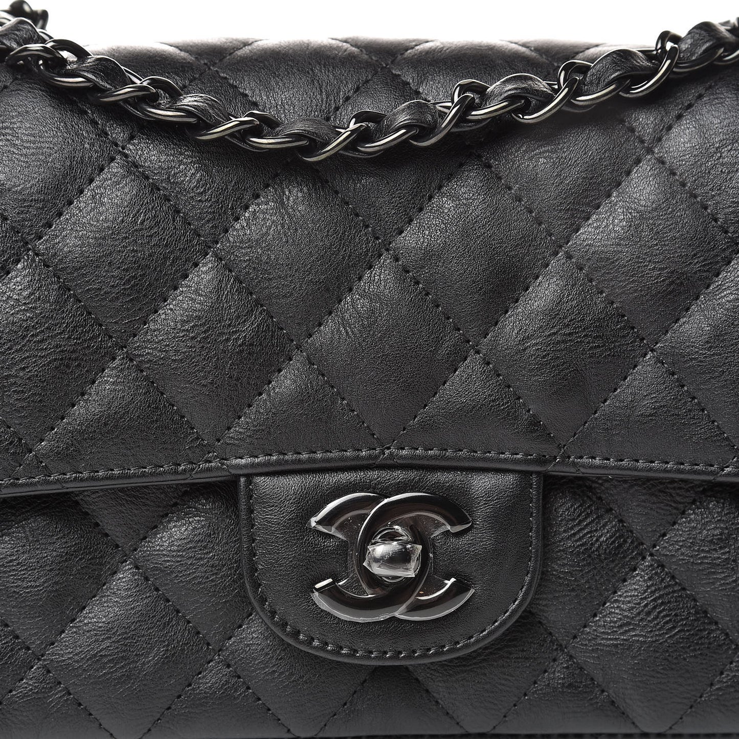 Crumpled Calfskin Quilted Mini Rectangular Flap So Black