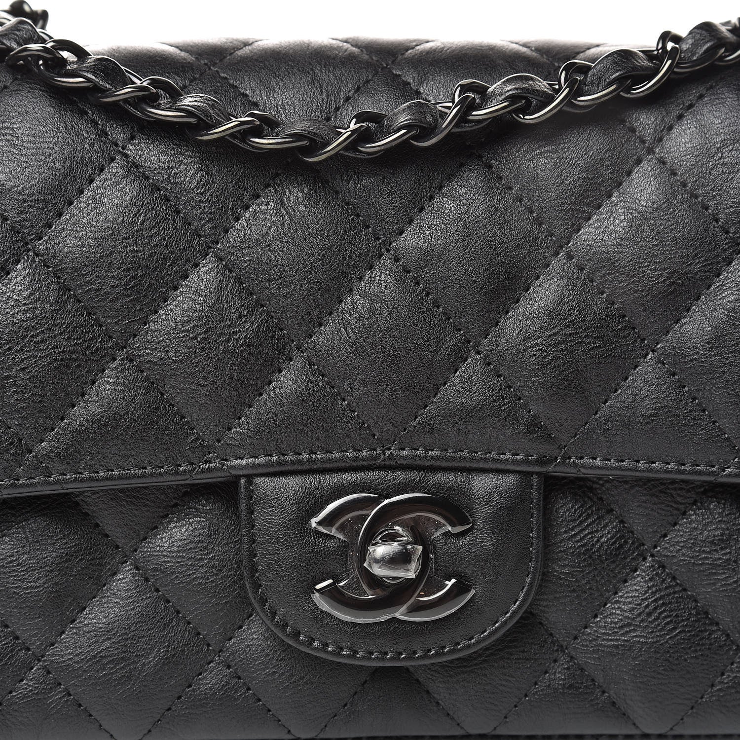 Chanel Crumpled Calfskin Quilted Mini Rectangular Flap So Black 8 of 11