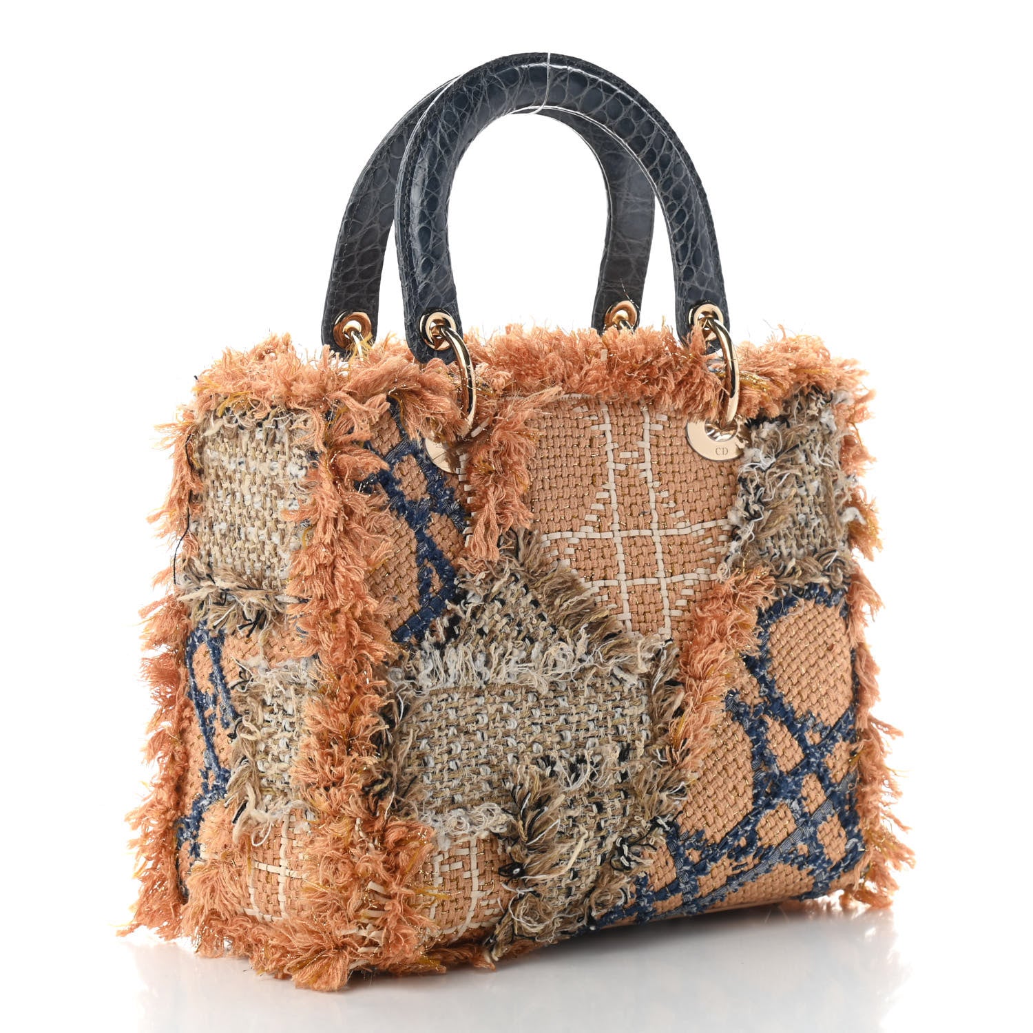 Christian Dior Tweed Crocodile Fringe Medium Lady Dior Multicolor 3 of 9