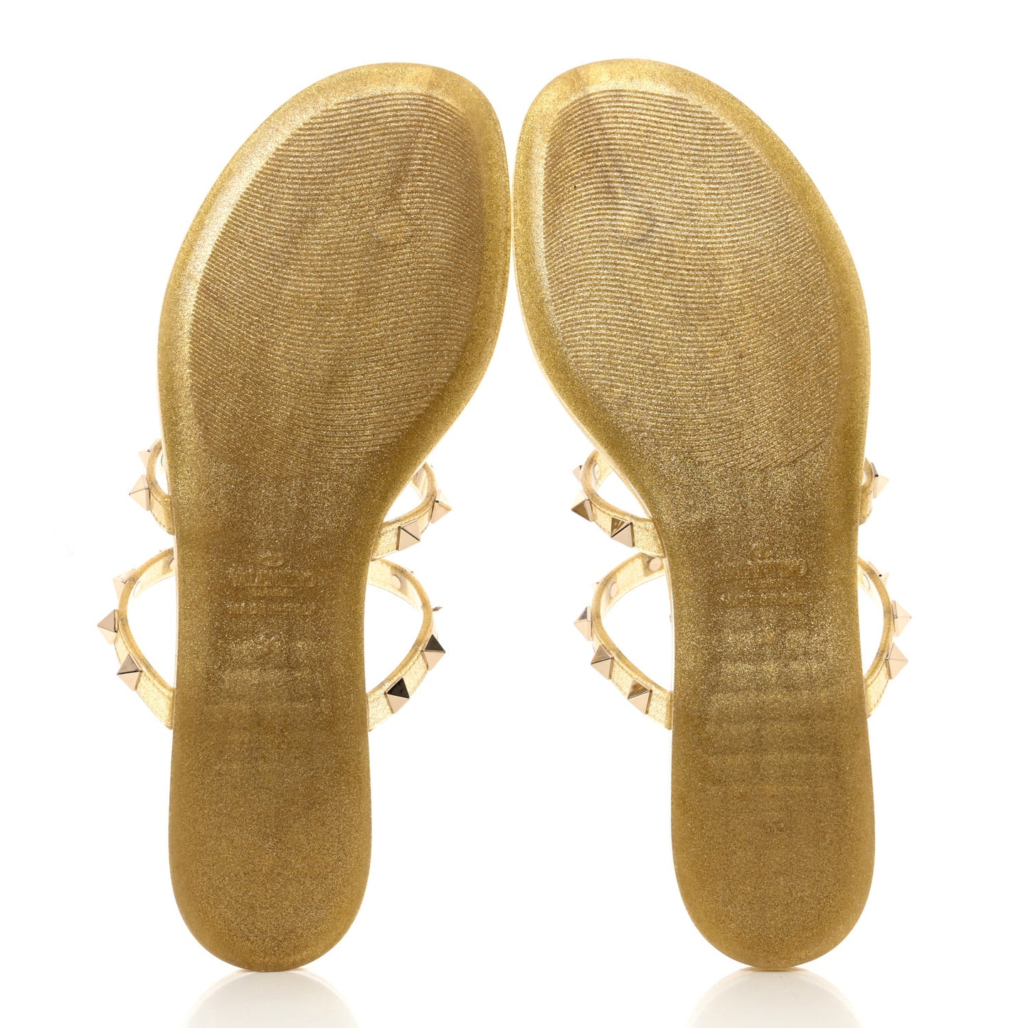 PVC Jelly Glitter Rockstud Caged Flat Thong Sandals 39 Oro