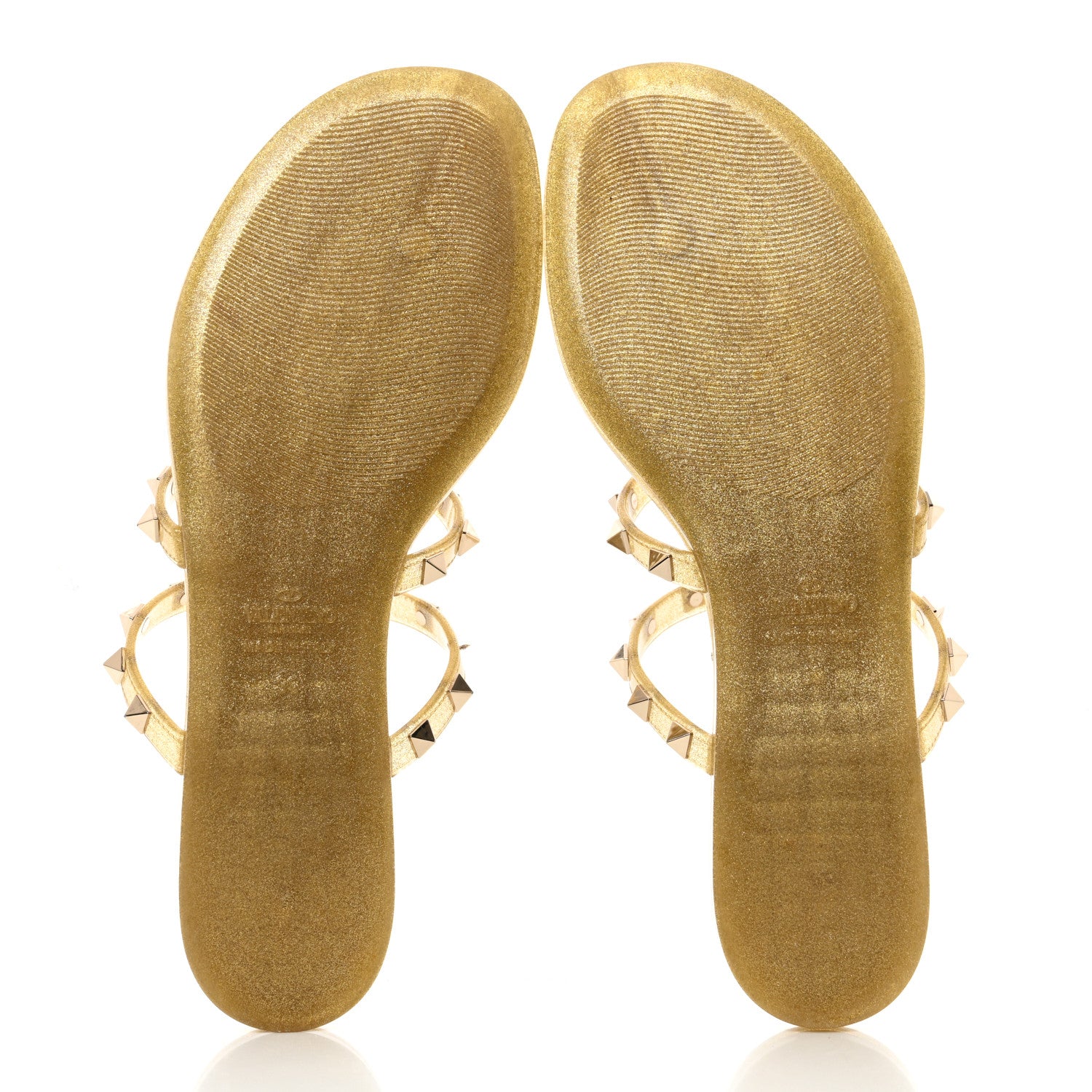 Valentino Garavani PVC Jelly Glitter Rockstud Caged Flat Thong Sandals 39 Oro 5 of 7