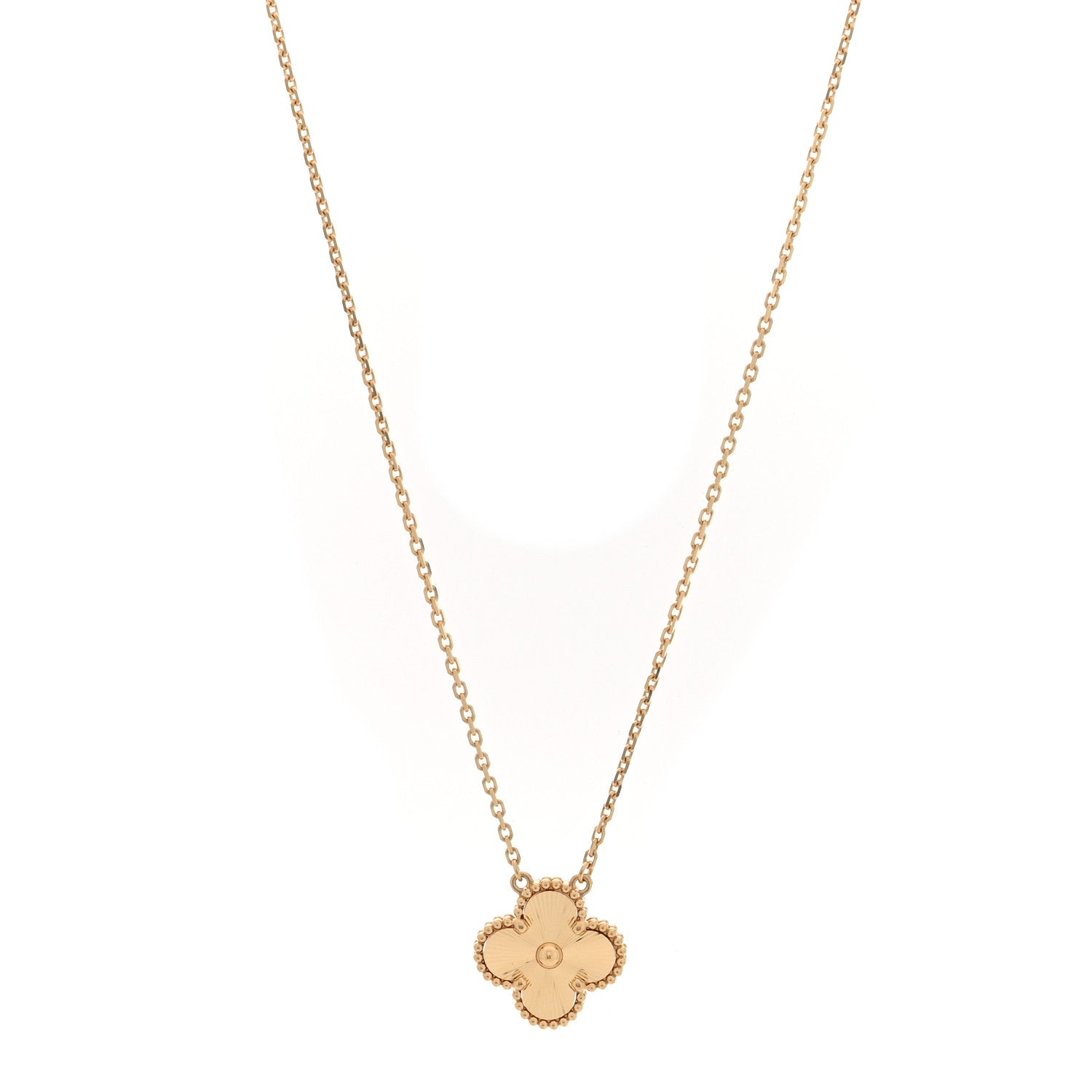 Van Cleef & Arpels 18K Yellow Gold Guilloche Vintage Alhambra Pendant Necklace 1 of 4