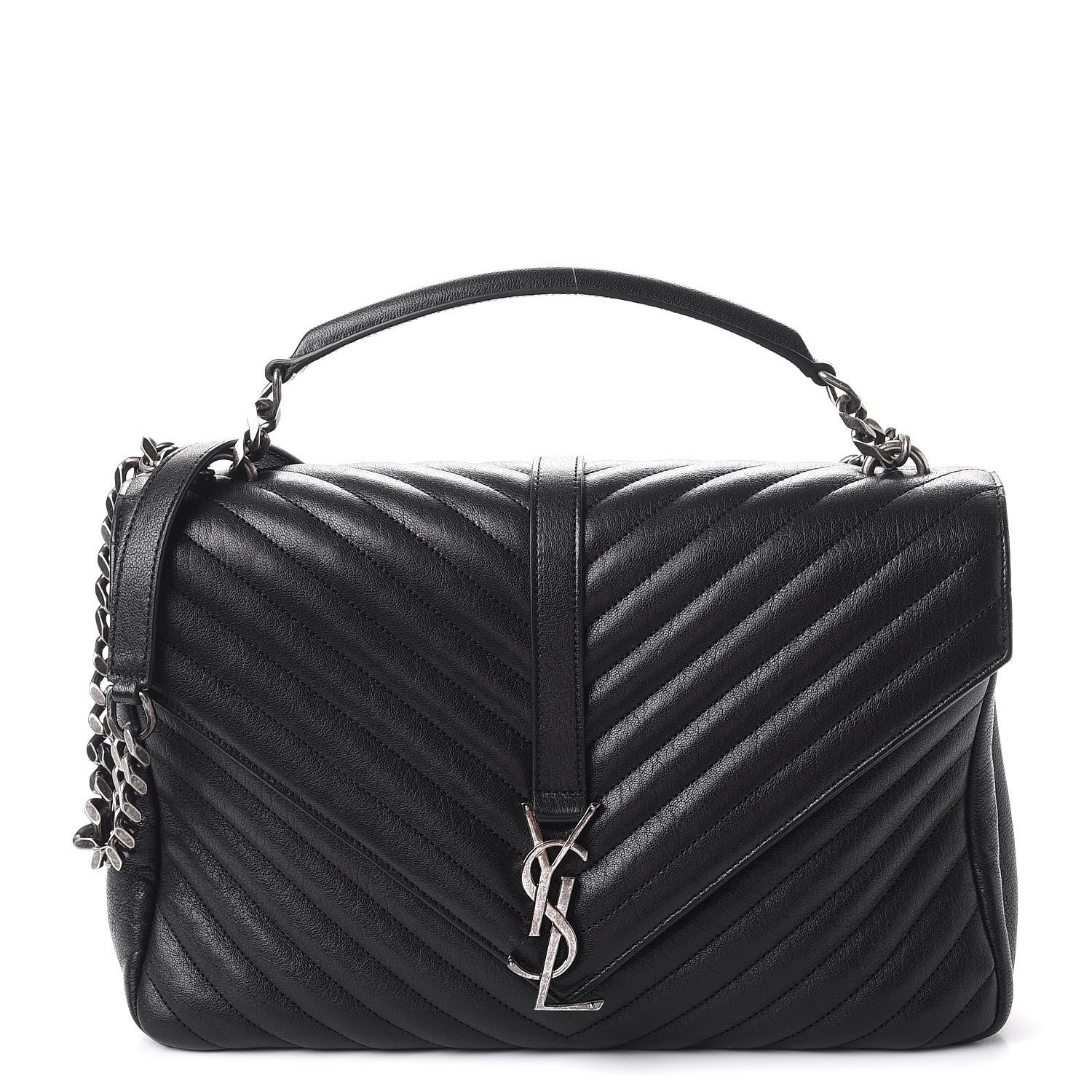Saint Laurent Sheepskin Matelasse Chevron Monogram Large College Satchel Black 1 of 8