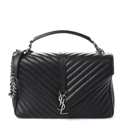 Saint Laurent Sheepskin Matelasse Chevron Monogram Large College Satchel Black 1 of 8