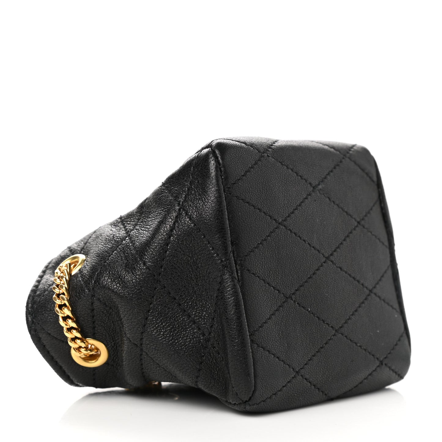 Lambskin Quilted Baby Bucket Bag Black