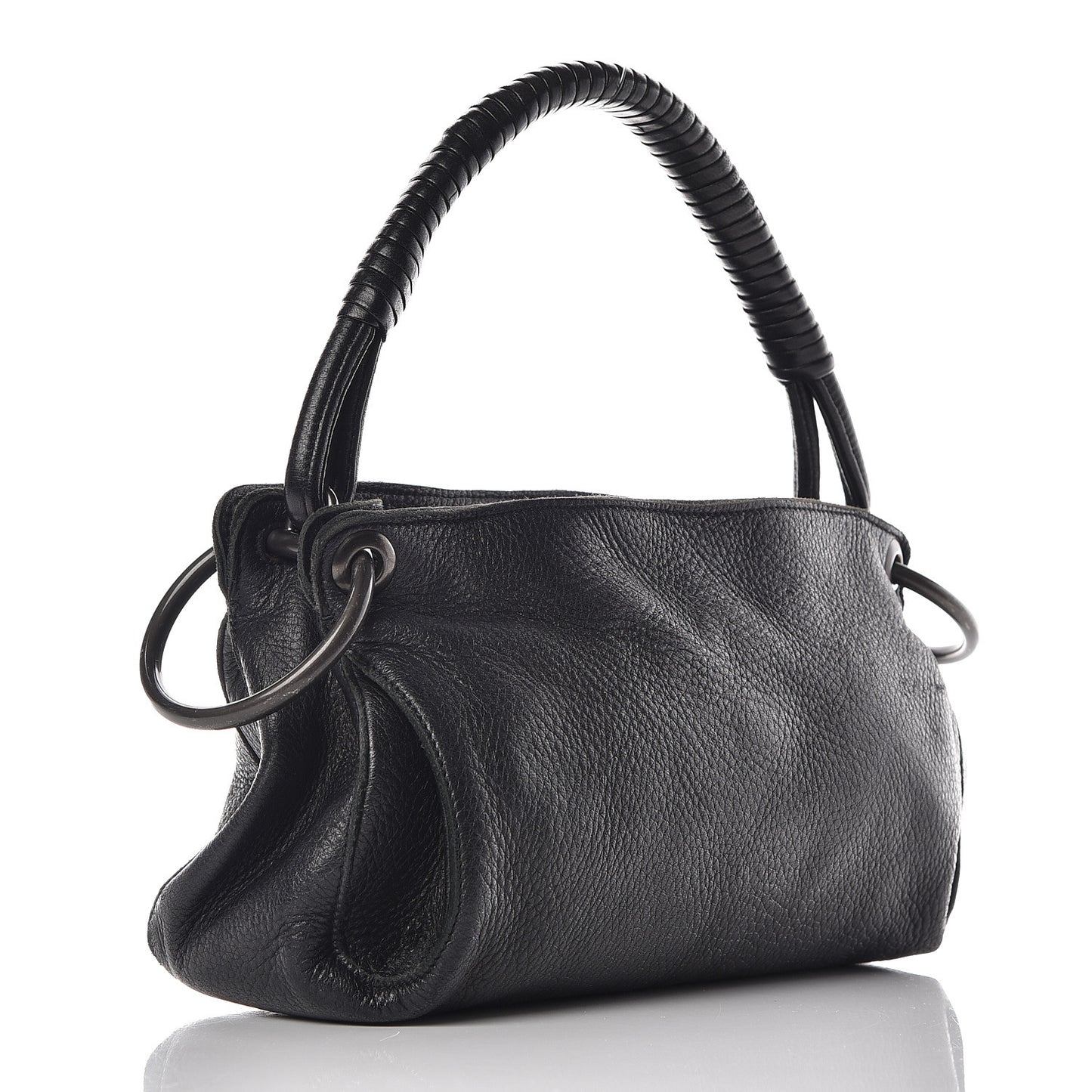 Cervo Deerskin Ring Shoulder Bag Black