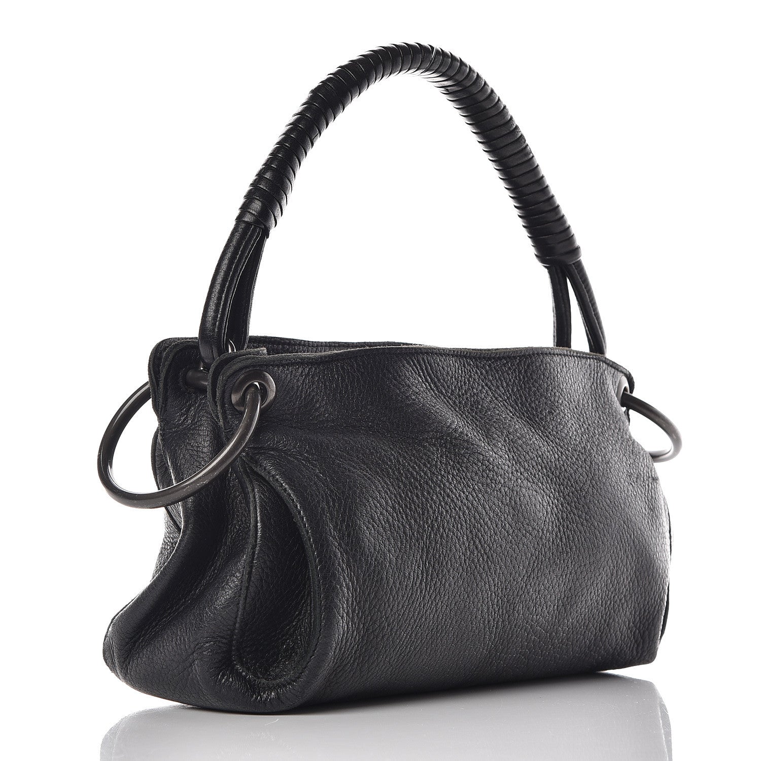 Bottega Veneta Cervo Deerskin Ring Shoulder Bag Black 3 of 12