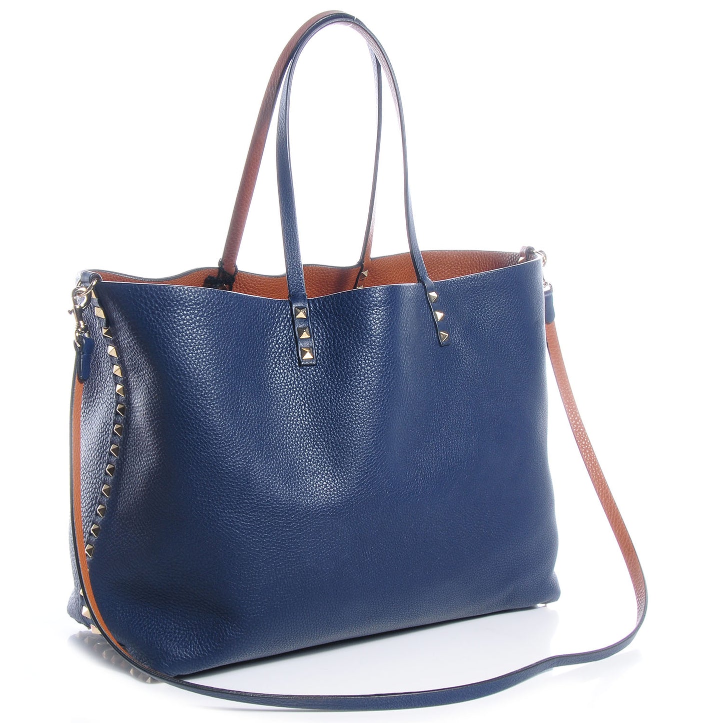 Pebbled Calfskin Medium Rockstud Reversible Tote Light Cuir Marine