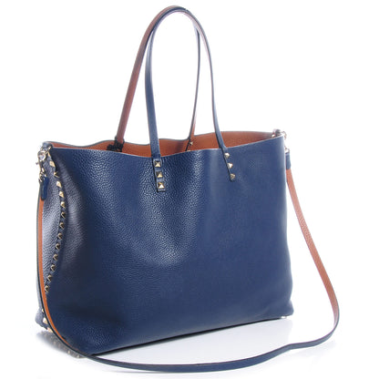 Valentino Garavani Pebbled Calfskin Medium Rockstud Reversible Tote Light Cuir Marine 3 of 7
