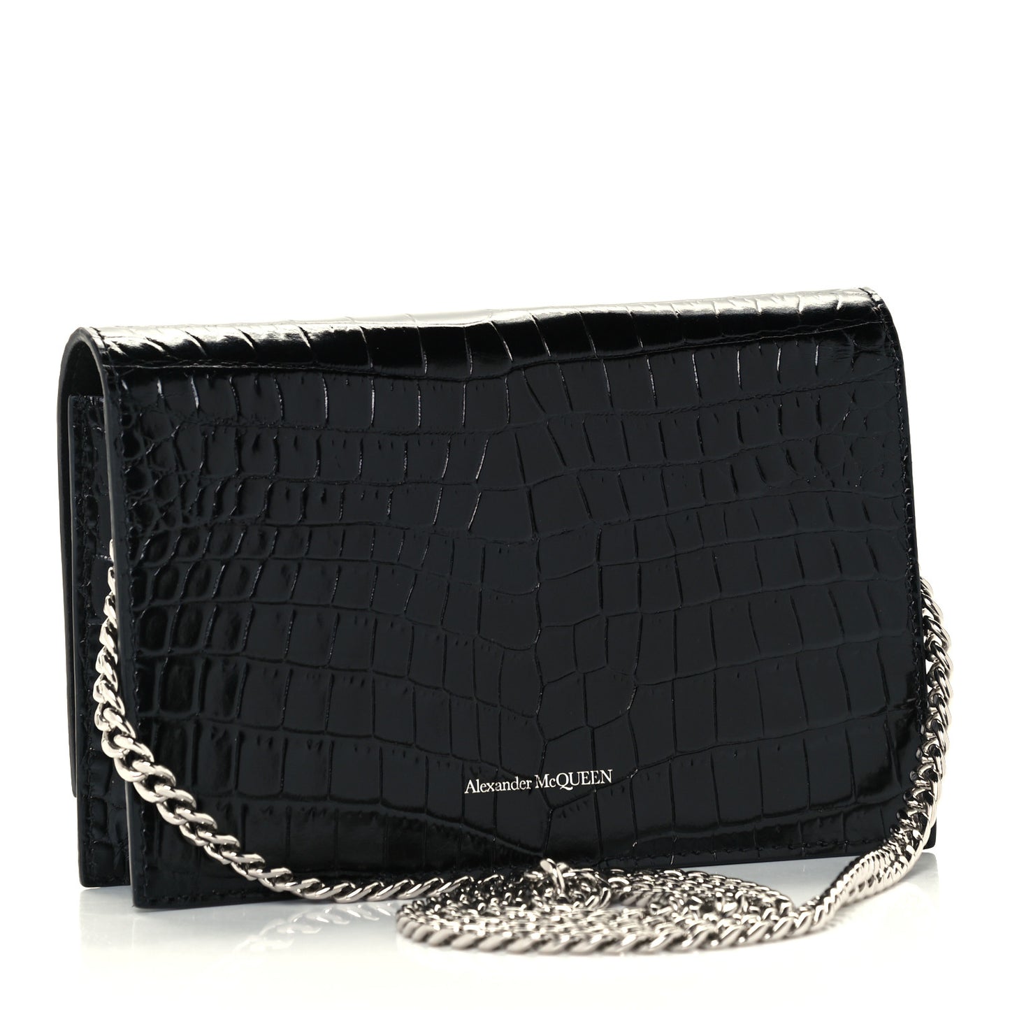 Calfskin Crocodile Embossed Skull Mini Crossbody Bag Black