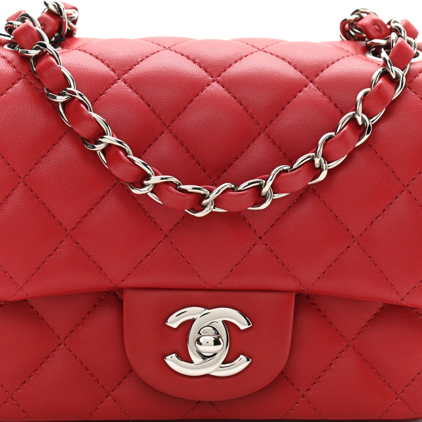 Lambskin Quilted Mini Square Flap Red