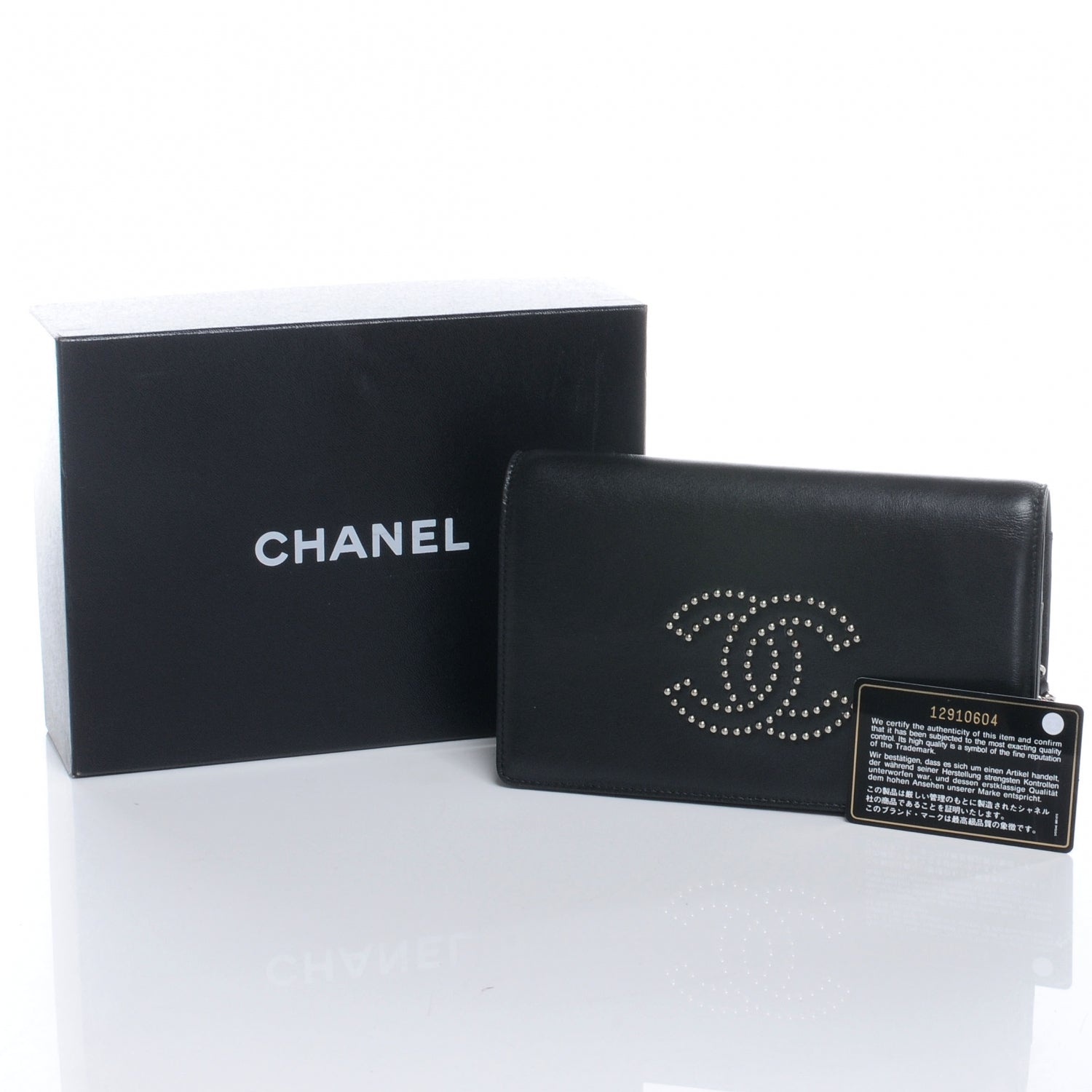 Chanel Lambskin Studded CC Wallet On Chain WOC Black 5 of 10