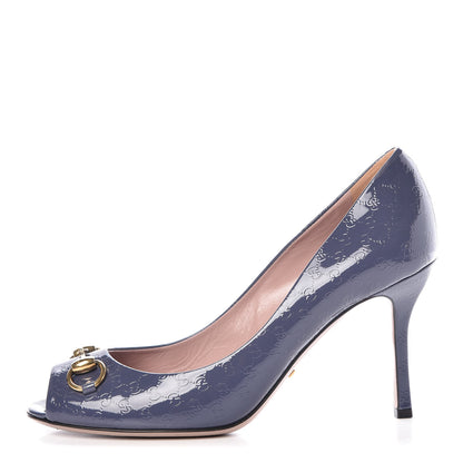 Gucci Patent Guccissima Horsebit Peep Toe Pumps 39 Lavender 1 of 7