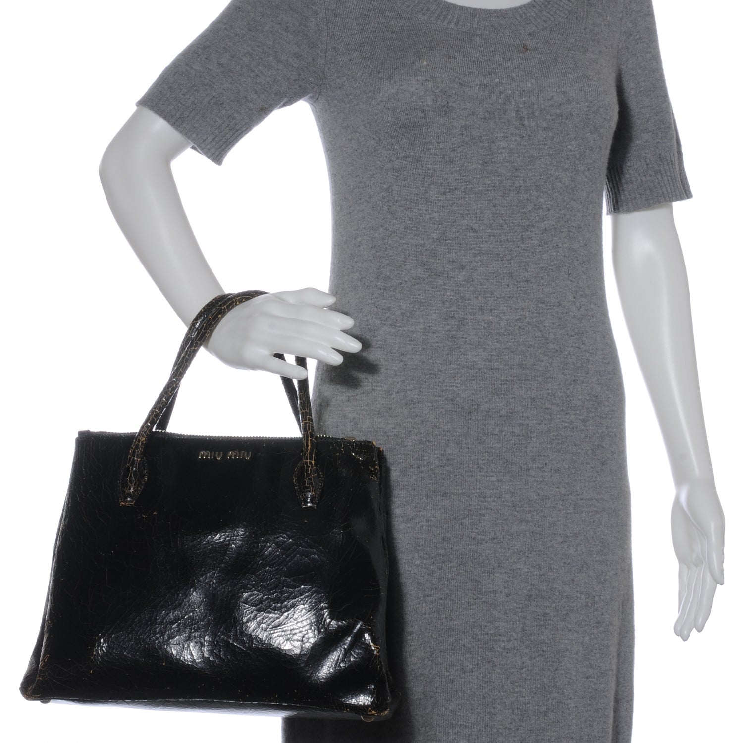 Miu Miu Leather Craquele Handbag Black 2 of 8