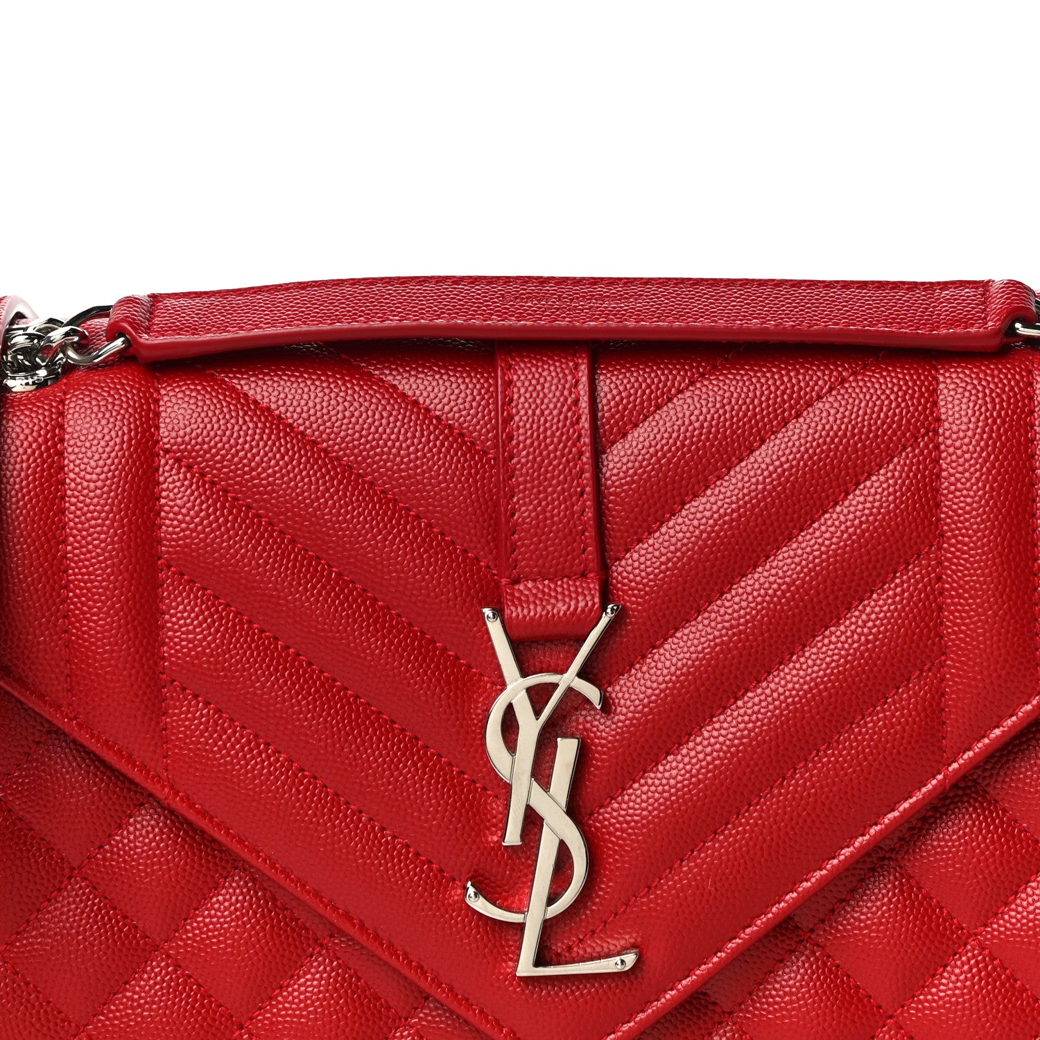 Saint Laurent Grain De Poudre Textured Mixed Matelasse Triquilt Medium Monogram Satchel New Red 9 of 11