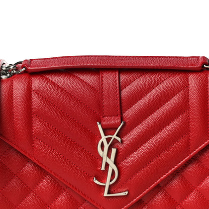 Saint Laurent Grain De Poudre Textured Mixed Matelasse Triquilt Medium Monogram Satchel New Red 9 of 11