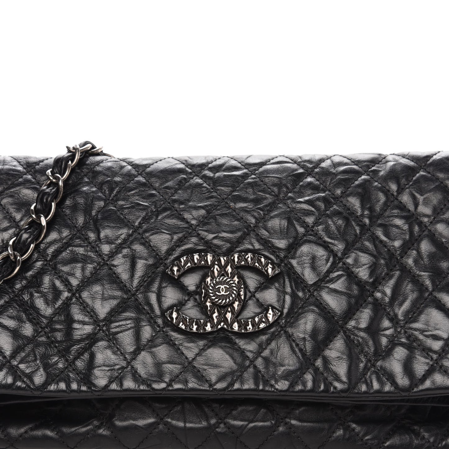 Aged Calfskin Quilted Coco Rider Fold Over Flap Black