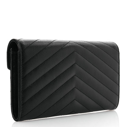 Saint Laurent Grain De Poudre Matelasse Chevron Monogram Flap Wallet Black 3 of 16