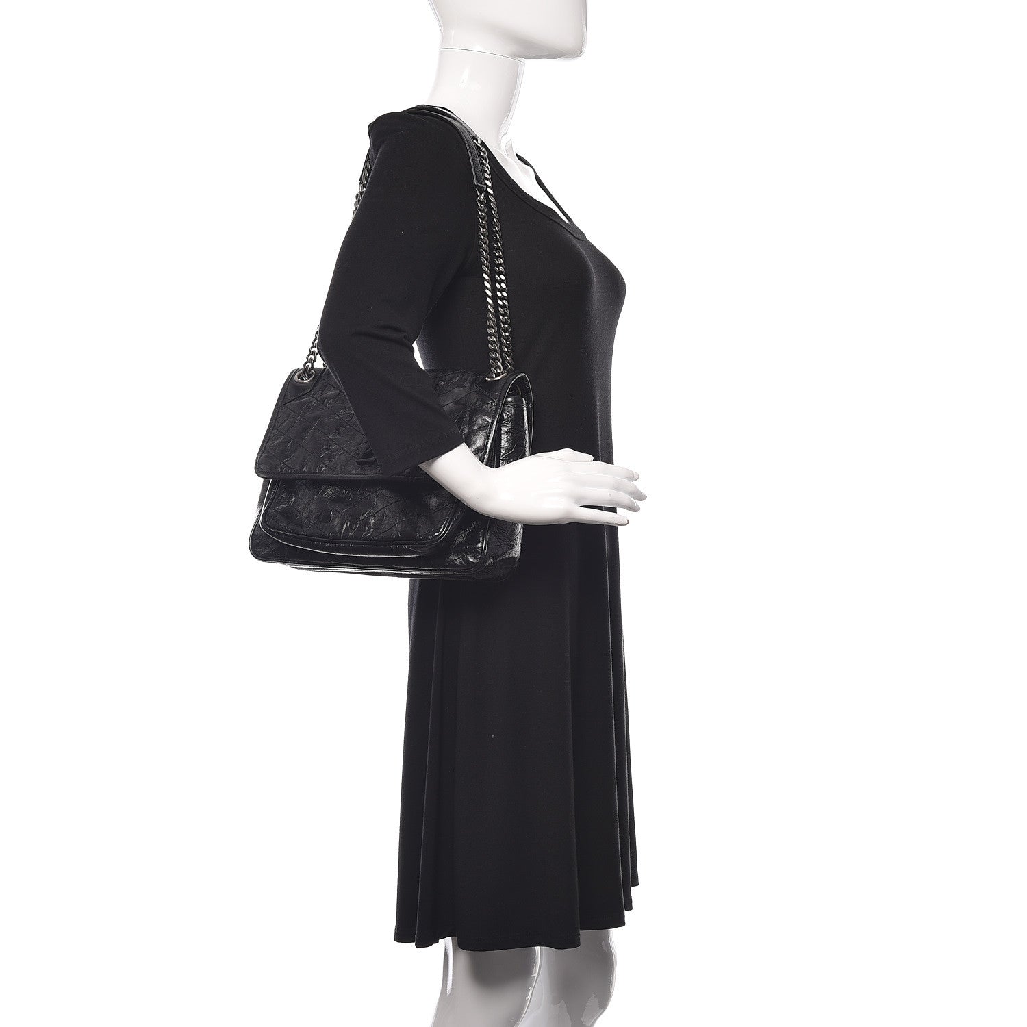 Saint Laurent Crinkled Calfskin Matelasse Monogram Medium Niki Chain Satchel Black 2 of 11
