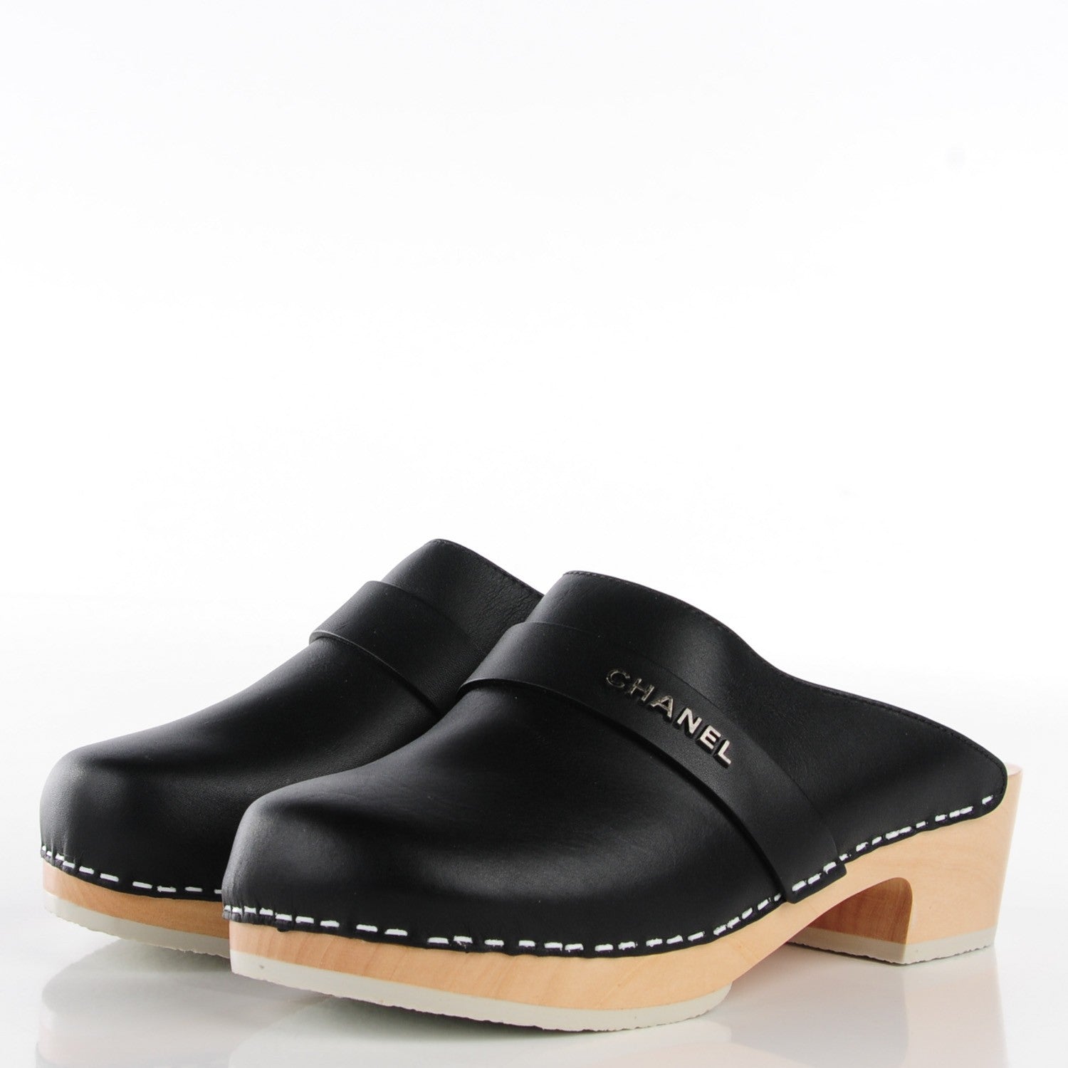 Chanel Lambskin Wooden Mules 37 Black 3 of 5