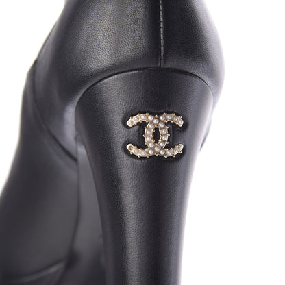 Chanel Lambskin Patent Cap Toe Pearl CC Ankle Boots 38 Black 10 of 13