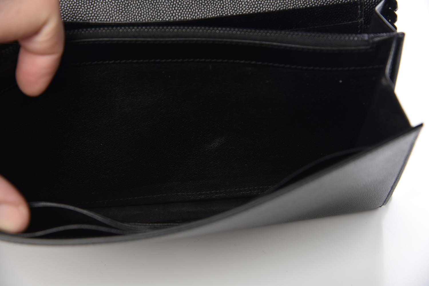 Saint Laurent Grain De Poudre Matelasse Chevron Monogram Chain Wallet Black 10 of 13