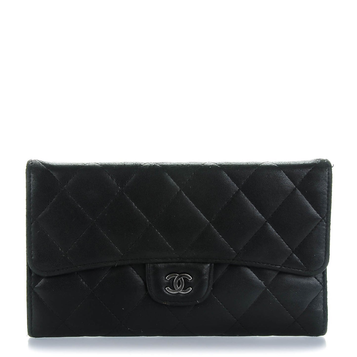 Lambskin Quilted Large Flap Wallet Black