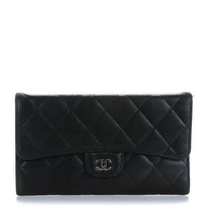Chanel Lambskin Quilted Large Flap Wallet Black 1 of 8