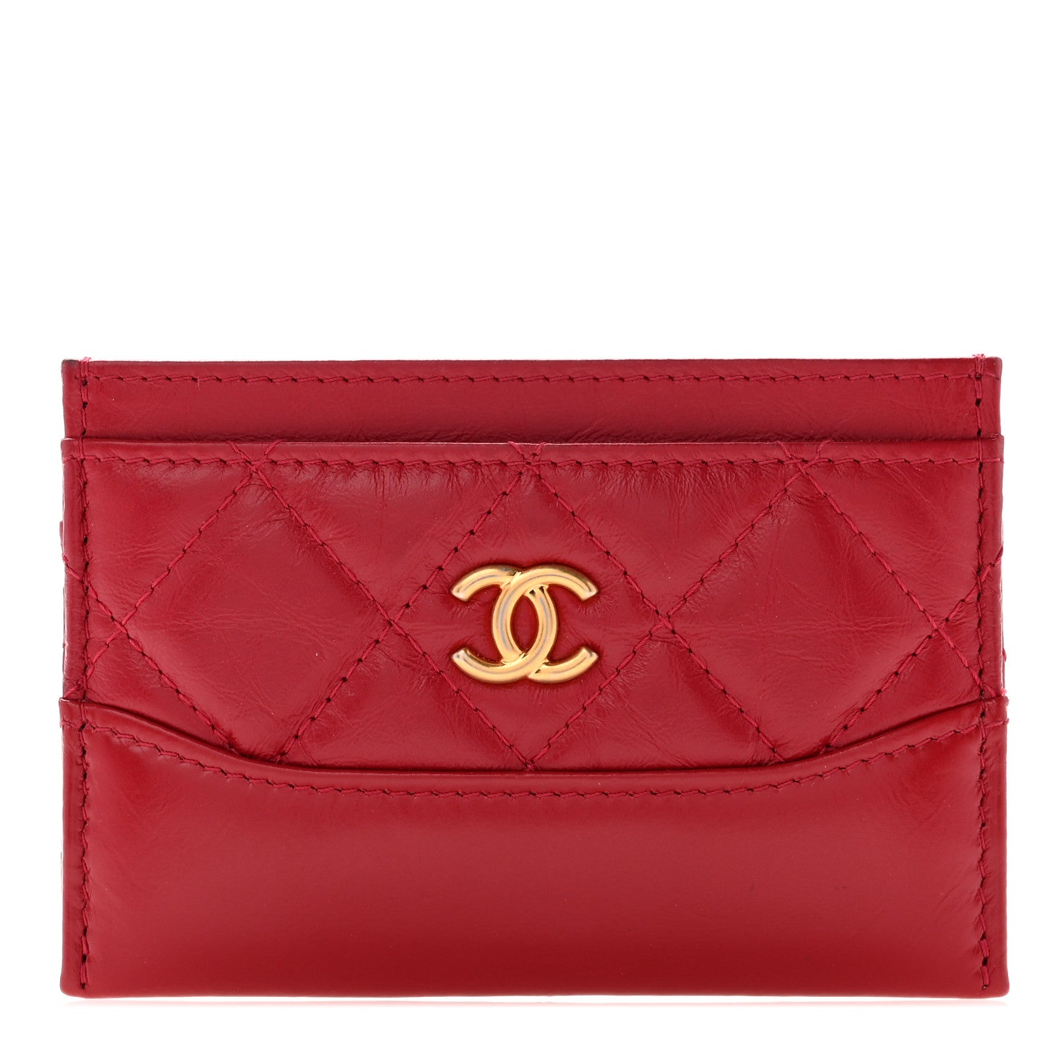Chanel Aged Calfskin Quilted Gabrielle Card Holder Wallet Dark Pink 1 of 8