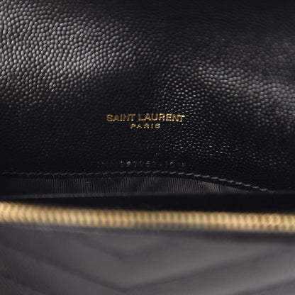 Saint Laurent Grain De Poudre Matelasse Chevron Monogram Envelope Chain Wallet Black 9 of 10