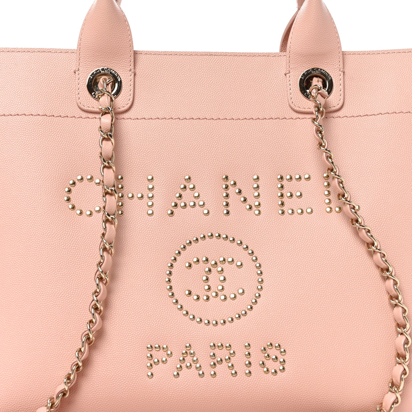 Caviar Small Studded Deauville Tote Light Pink