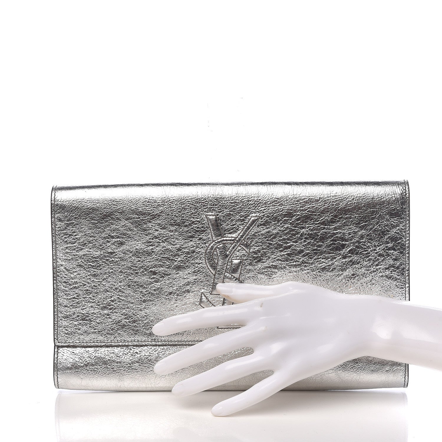 Saint Laurent Metallic Textured Large Belle De Jour Clutch Silver 2 of 13